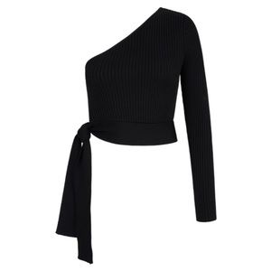 NWT RARE AYA MUSE Zircon Asymmetric Ribbed Knit Top in Black Size Small